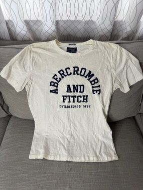 Abercrombie & Fitch Cream T-Shirt with Navy Logo